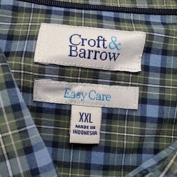 Croft & Barrow Shirt Mens XXL Blue Plaid Easy Care Long Sleeve Button Up - Picture 3 of 9